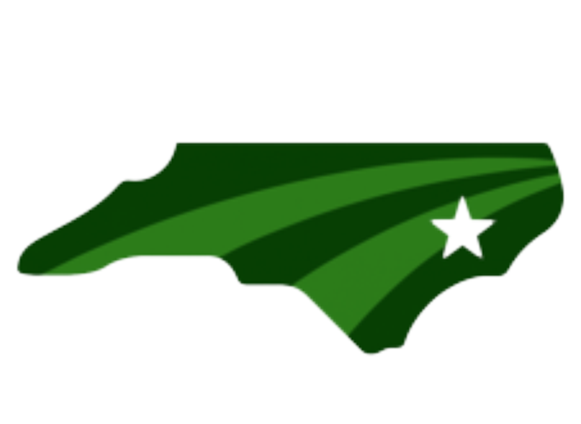 ChadwickFamilyHomesteadLogo_2_White Illustration of the state of North Carolina in green shades, featuring a white star, symbolizing state pride and identity.